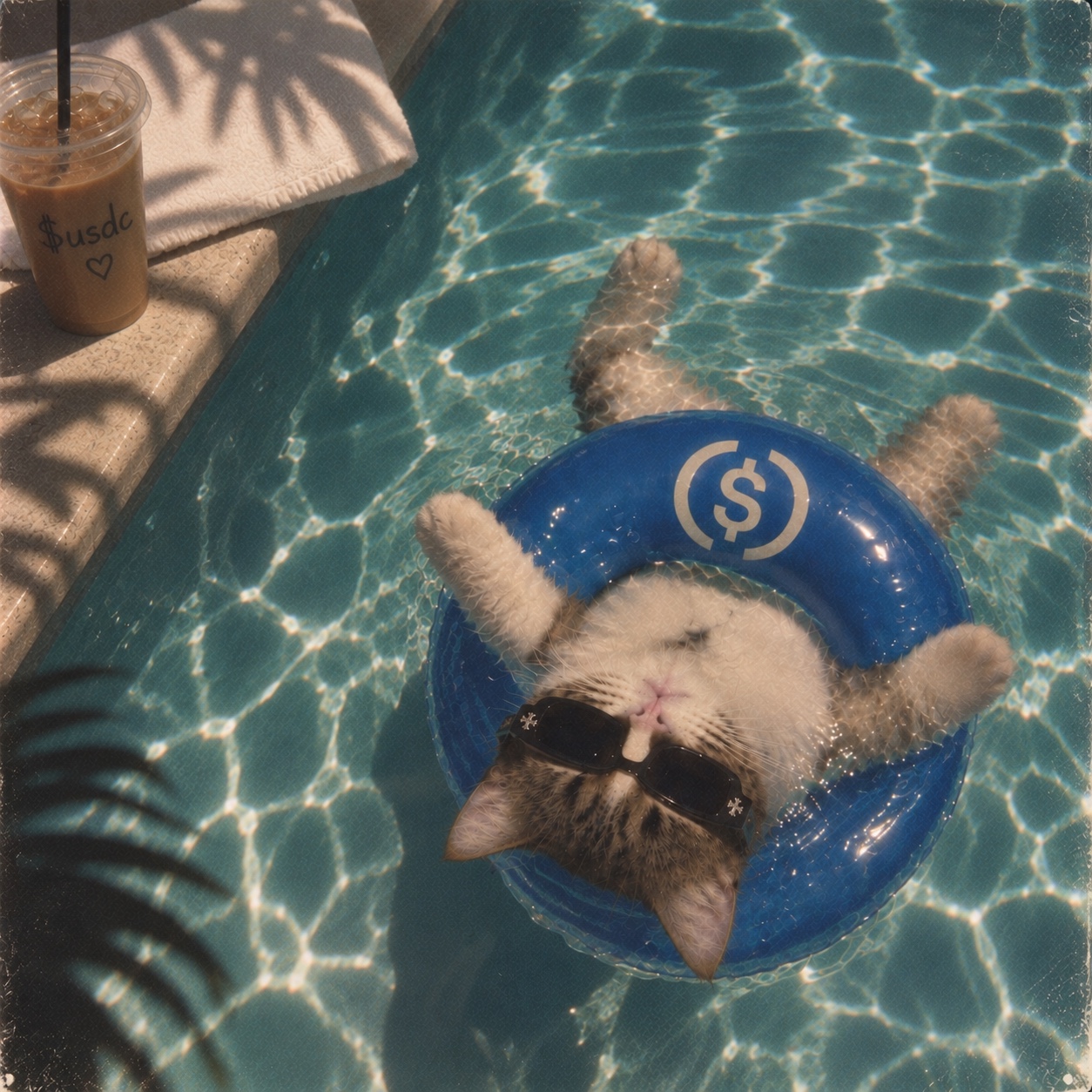 Upside Down Cat floating in a pool